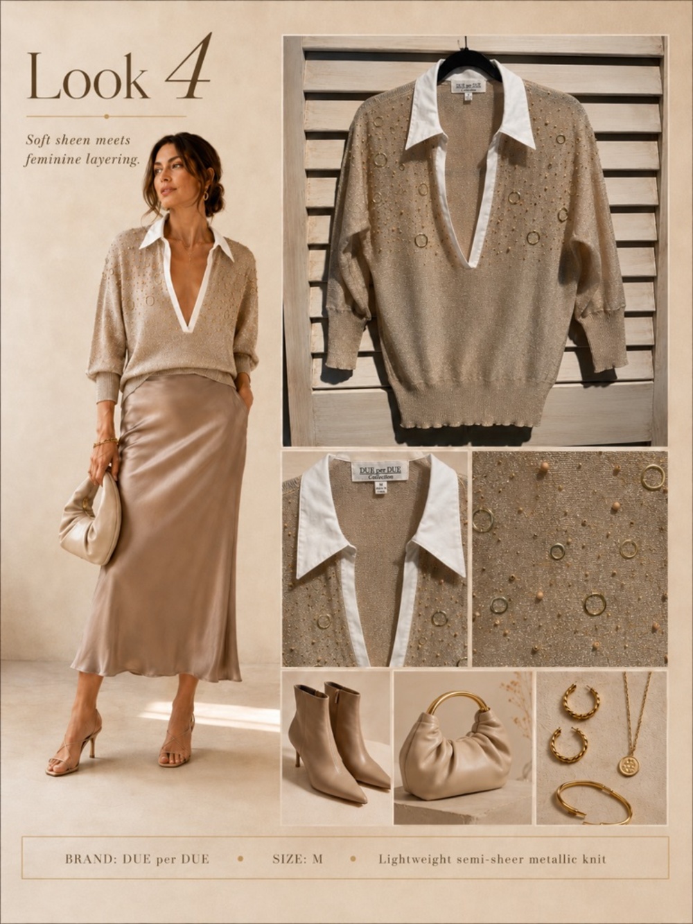 Due per Due - Lightweight Gold Metallic Sweater with Collar Detail - SzS - Picture 5 of 13